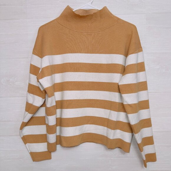 Anthropologie Tan and White Striped Turtleneck Sweater - Picture 1 of 8